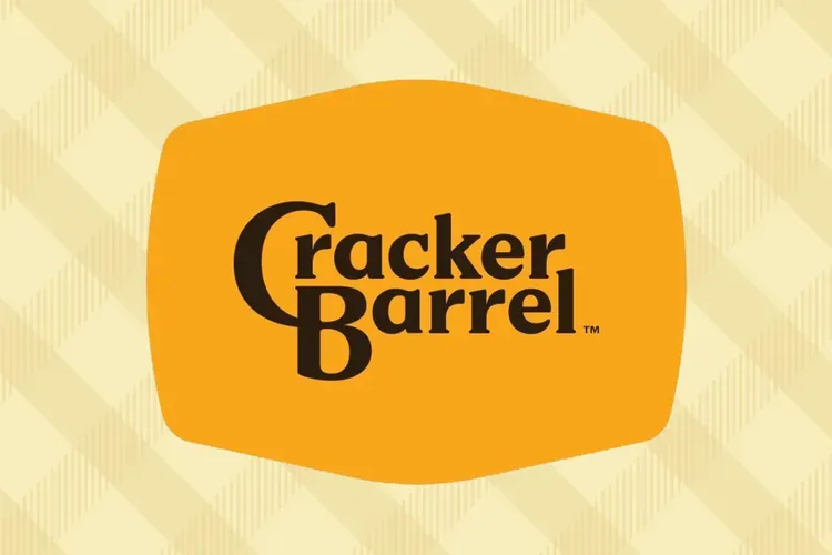 New Cracker Barrel logo where the name of the restaurant is written on a yellow blob that suggests "barrel" in concept.