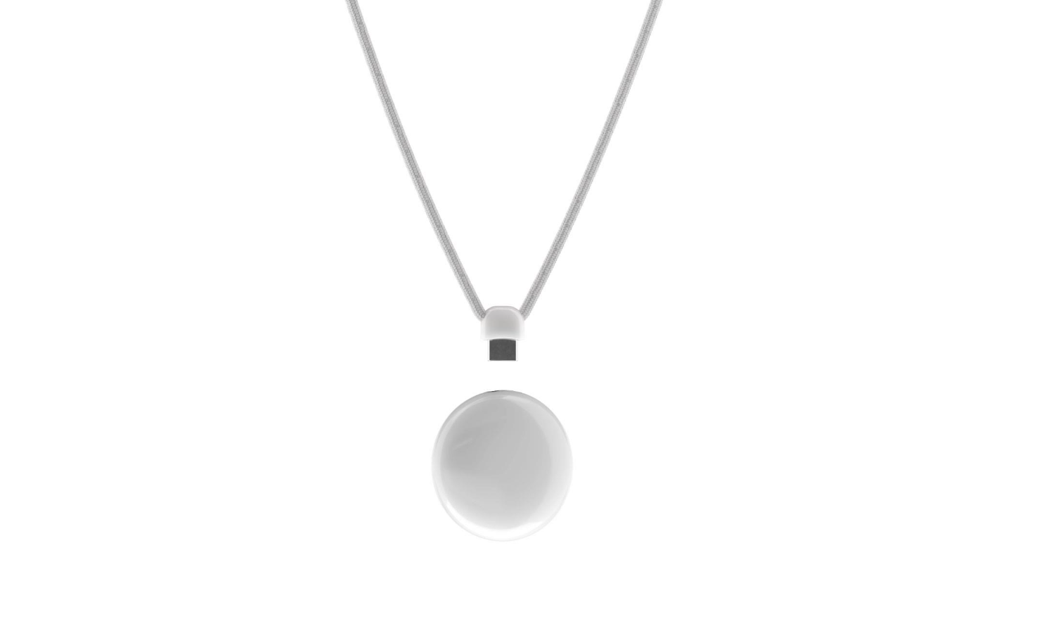 Wearable "Friend" AI device. A small white circle on a lanyard.