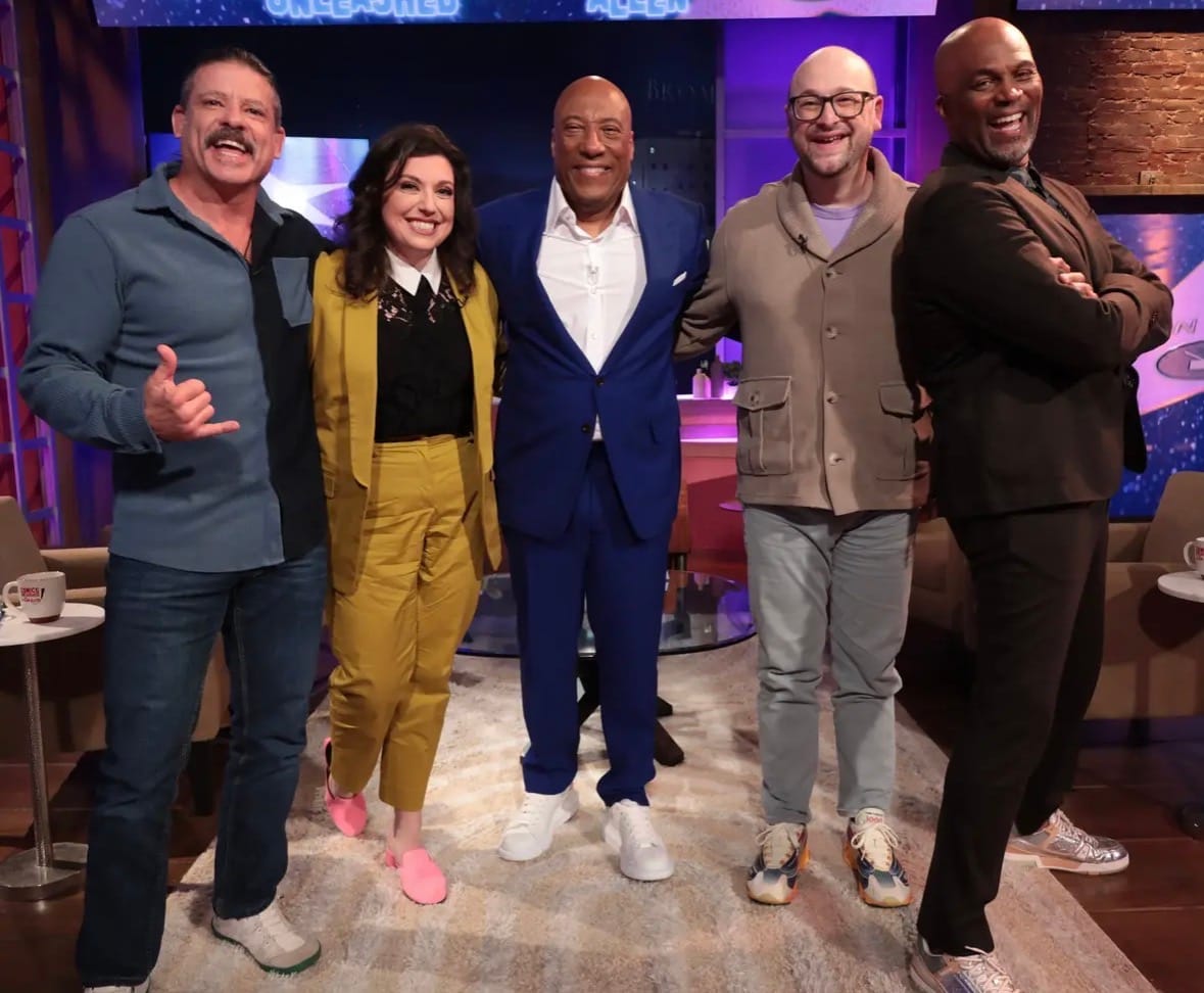 Colin Moulton, Jenny Zigrino, Byron Allen, Me, Chris Spencer on the set of Comics Unleashed.