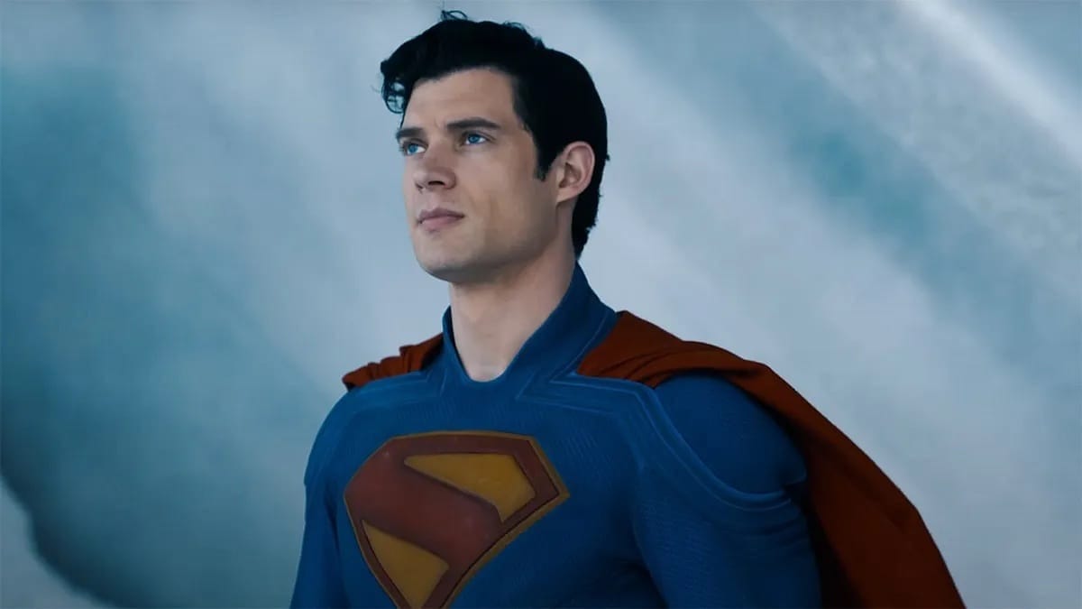 David Corenswet as Superman staring out into the distance.