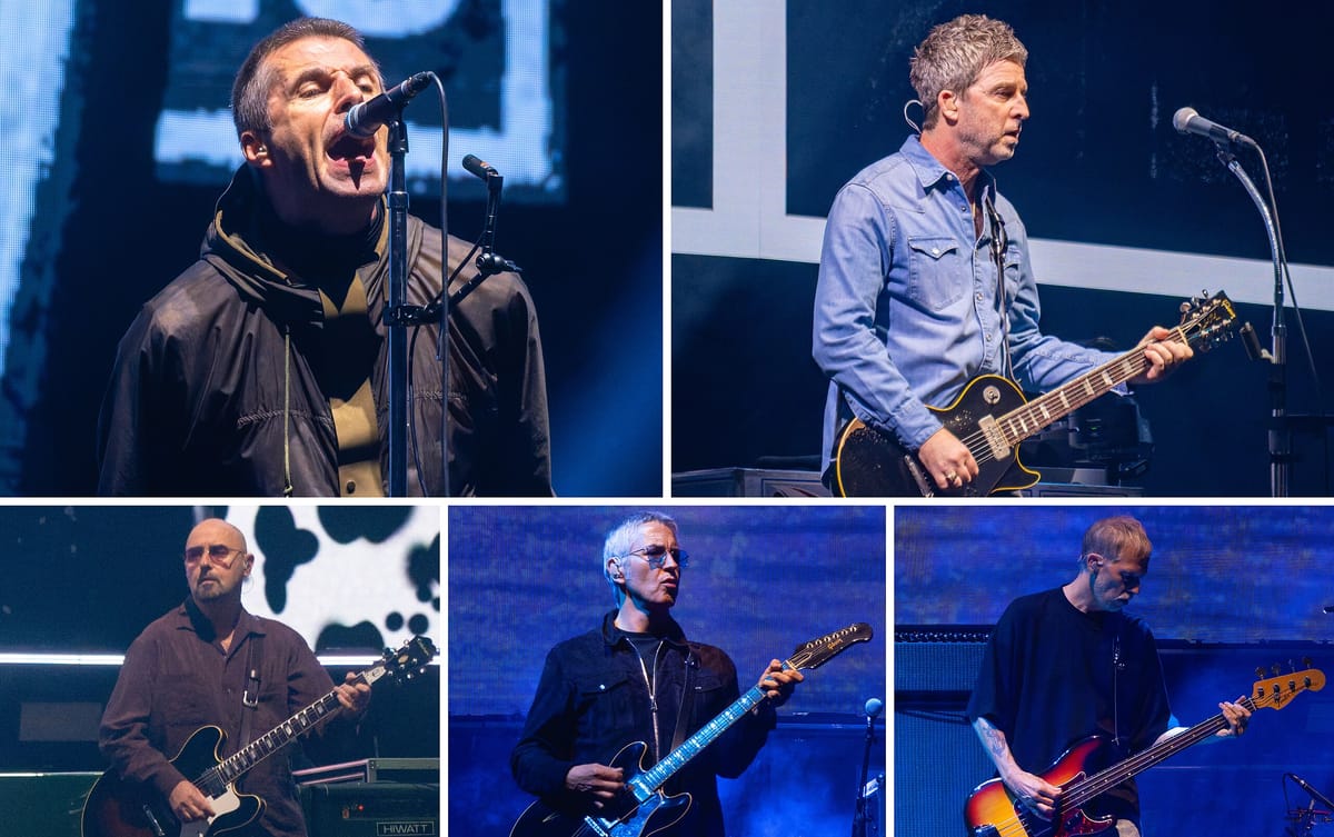 Five individual pictures of the members of Oasis (present day?) from Wikipedia.