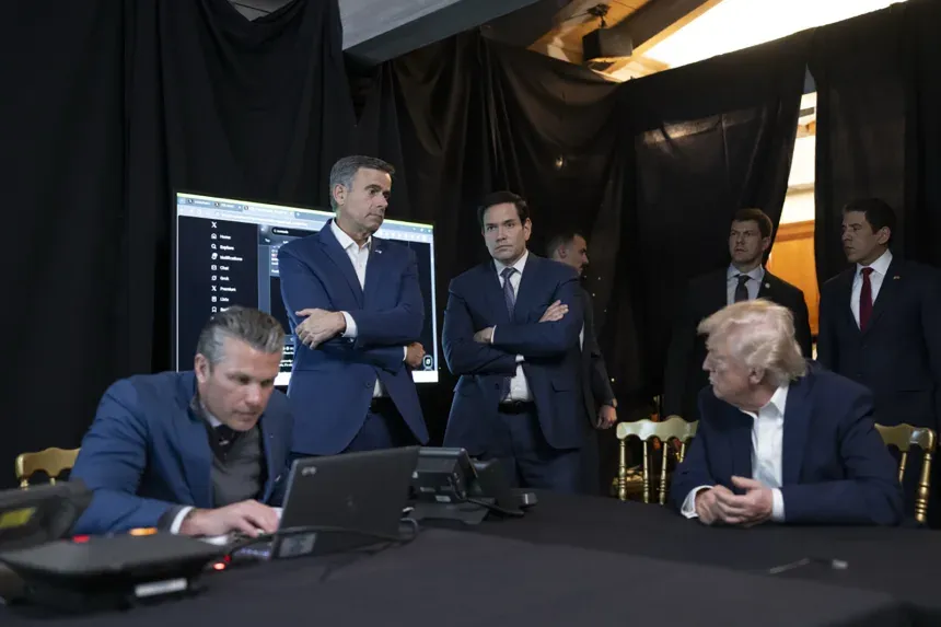 Trump, Rubio, Hegseth, and a bunch of other dipshits at Mar A Lago doing war crimes (allegedly).